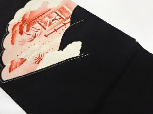 ひげ紬金彩屋敷に松・雲・流水模様名古屋帯